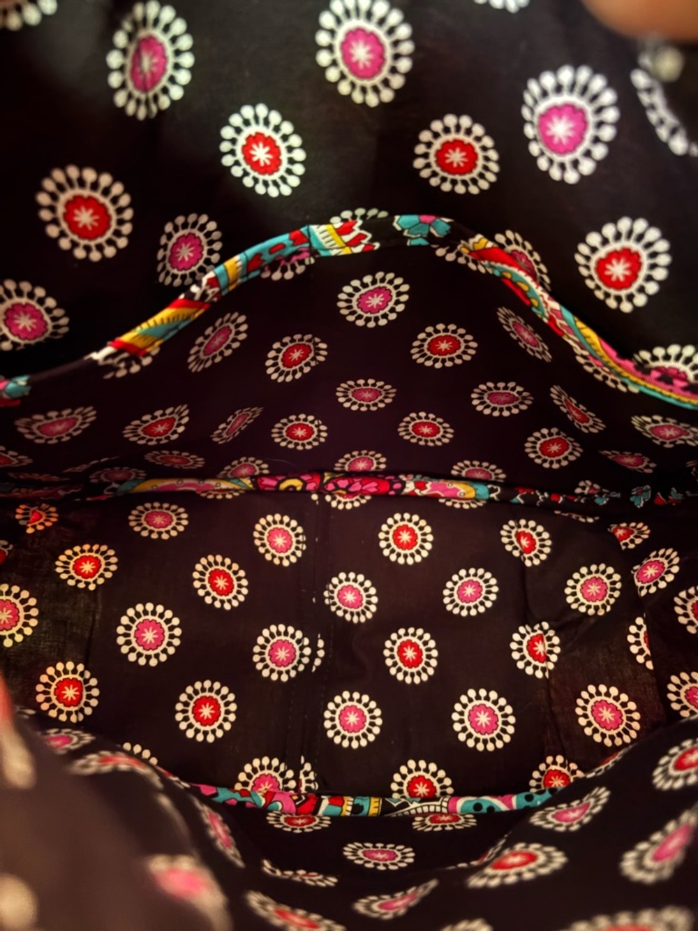 Vera Bradley Black Quilted Paisley Shoulder Bag with Pink & Teal Accents - Picture 6 of 9